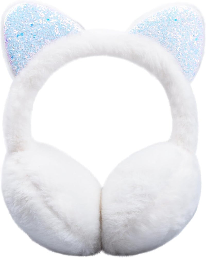 EDCYF Ear Muffs Gloves Set for Kids Girls Winter Ear Muffs Adjustable Sequins Warm Earmuffs Furry Outdoor - Image 1
